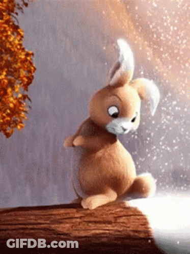 Cartoon Rabbit Sitting On Log Looking Out Window GIF