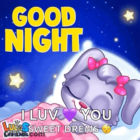 Cartoon Rabbit Sleeping In Bed Saying Good Night I Luv You GIF