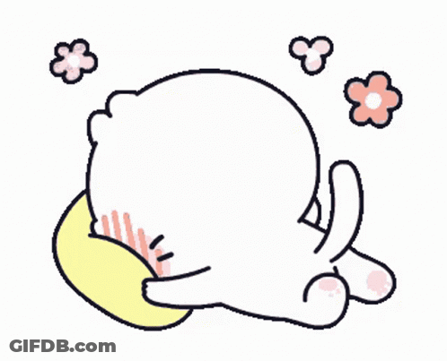 Cartoon Rabbit Sleeping On Pillow With Flowers GIF