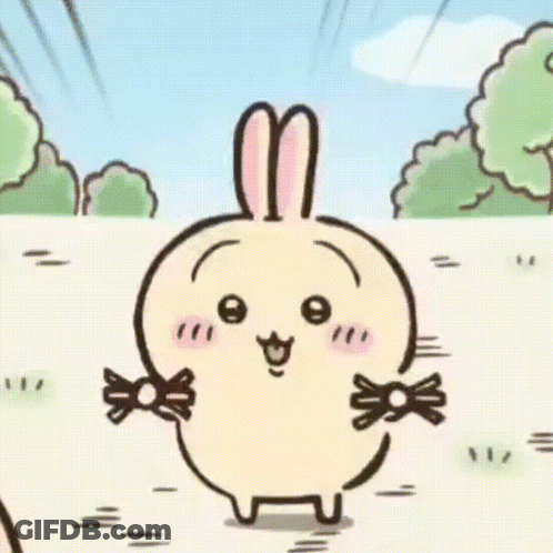 Cartoon Rabbit Smiling In Field With Trees GIF
