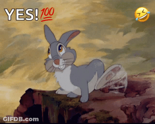 Cartoon Rabbit Standing On Rock Saying Yes GIF