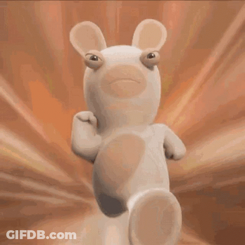 Cartoon Rabbit With Big Eyes Running Through Lit Tunnel GIF