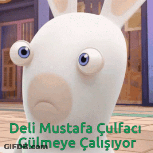 Cartoon Rabbit With Blue Eyes Deli Mustafa Culfac Gulmeye Calistyor GIF