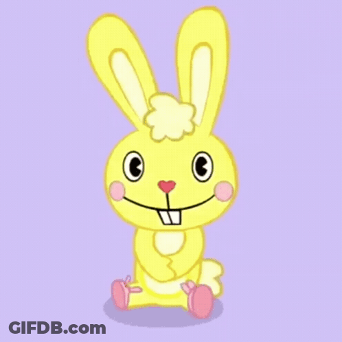 Cartoon Rabbit With Flower On Head Sitting On Purple Surface GIF