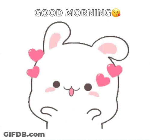 Cartoon Rabbit With Hearts And Good Morning GIF