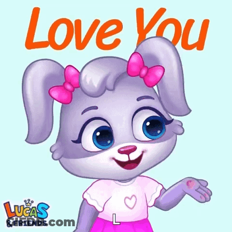 Cartoon Rabbit With Pink Bow Saying Love You GIF