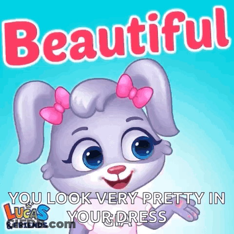 Cartoon Rabbit With Pink Bow Says Beautiful GIF