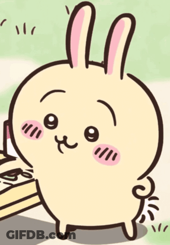 Cartoon Rabbit With Pink Ears Eating GIF