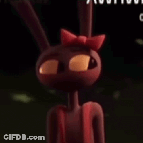 Cartoon Rabbit With Red Bow Looking At Camera GIF