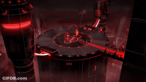 Cartoon Rabbit With Red Eyes Holding Sword In Front Of Glowing Object GIF