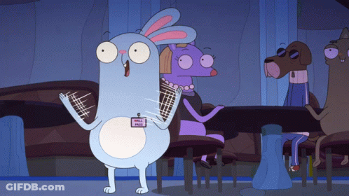 Cartoon Rabbit With Walk Pass Nametag GIF