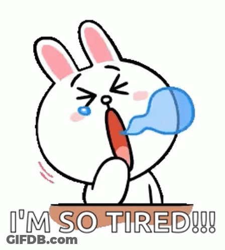 Cartoon Rabbit Yawning Tongue Out Saying I'm So Tired GIF