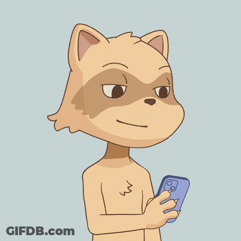 Cartoon Raccoon Holding Phone GIF