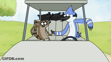Cartoon Raccoon In Golf Cart GIF