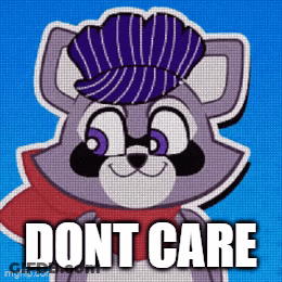 Cartoon Raccoon In Purple Hat And Scarf Says Dont Care GIF