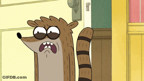 Cartoon Raccoon Standing In Front Of Yellow Door GIF