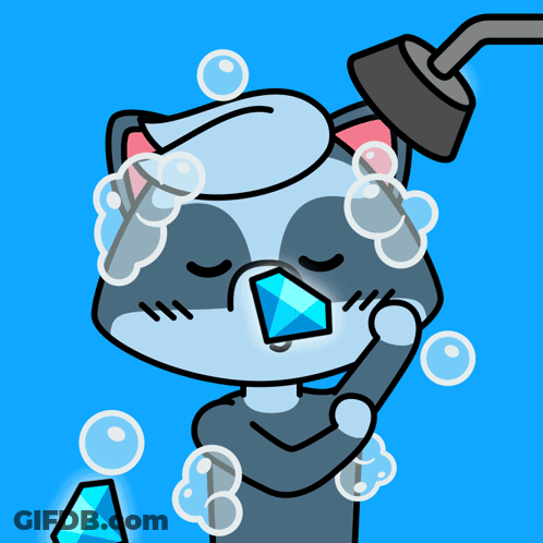 Cartoon Raccoon Taking Shower With Soap Bubbles GIF