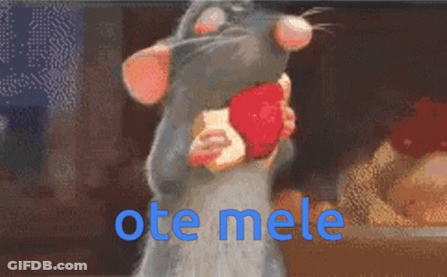 Cartoon Rat Holding Apple With Ote Mele GIF
