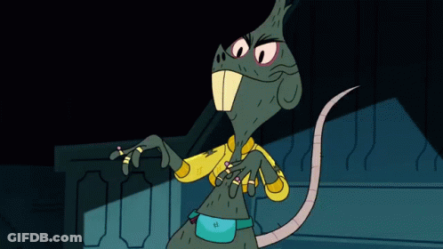 Cartoon Rat Wearing Yellow Shirt And Blue Belt GIF