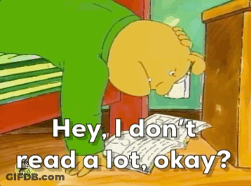 Cartoon Reading Book Says Hey I Don't Read A Lot GIF
