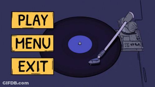 Cartoon Record Player With Play Menu And Exit Options GIF