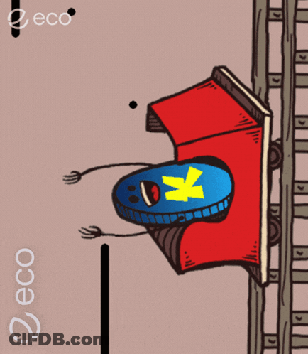 Cartoon Red Car With Blue Coin Yellow Star And Eco GIF