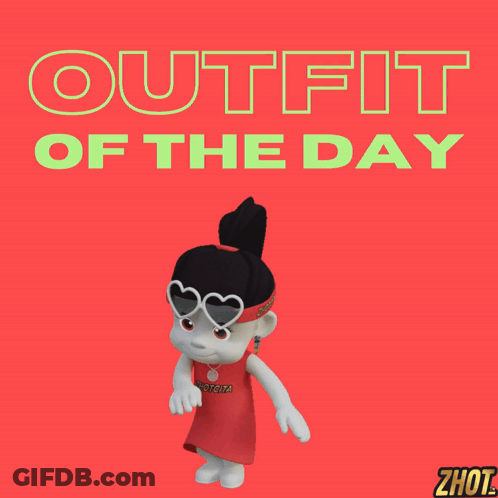 Cartoon Red Dress Heart Sunglasses Says OOTD GIF