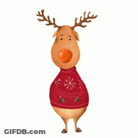 Cartoon Reindeer In Red Snowflake Sweater GIF