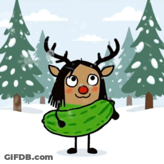 Cartoon Reindeer Wearing Green Scarf In Snow GIF