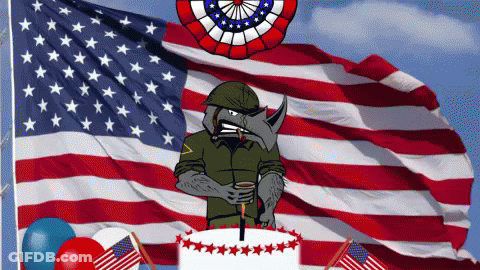 Cartoon Rhino With American Flag And Cake GIF