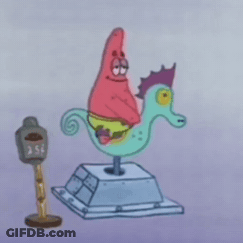 Cartoon Riding Seahorse Next To Parking Meter GIF