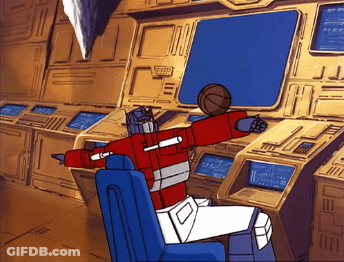 Cartoon Robot Holding Basketball Sitting In Chair GIF