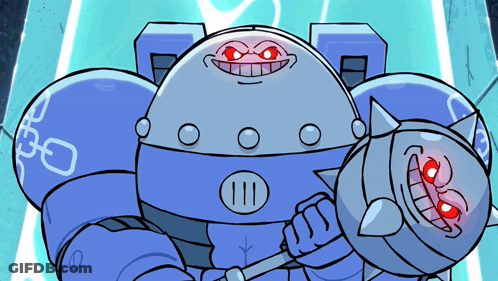 Cartoon Robot Holding Sword With Number 111 GIF
