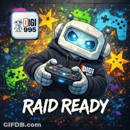 Cartoon Robot Holding Video Game Controller Saying Raid Ready GIF