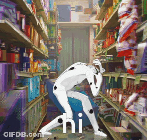 Cartoon Robot In Grocery Store Hi GIF