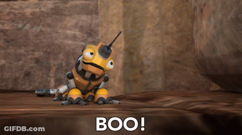 Cartoon Robot Lying On Ground Boo GIF