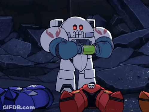 Cartoon Robot Says Holy Globules Secured In Yellow Letters GIF