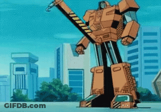 Cartoon Robot Standing In Front Of City GIF