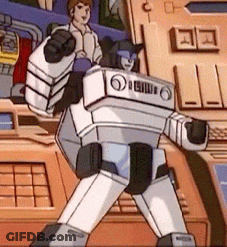 Cartoon Robot Standing In Front Of Control Panel GIF