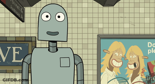 Cartoon Robot Standing In Front Of Love Sign GIF