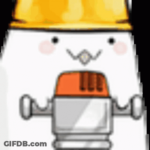 Cartoon Robot Wearing Yellow Hard Hat GIF