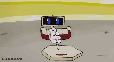 Cartoon Robot With Blue Eyes And White Arms GIF