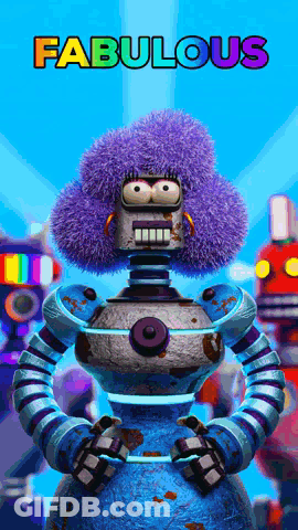 Cartoon Robot With Purple Afro Saying Fabulous GIF