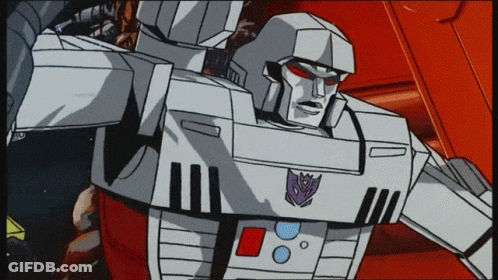 Cartoon Robot With Purple And Blue Badge GIF