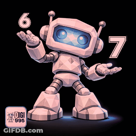 Cartoon Robot With Purple Eyes And Numbers 6 7 GIF