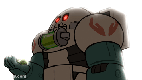 Cartoon Robot With Red Eyes And Letter G On Back GIF