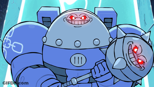 Cartoon Robot With Red Eyes And Number 111 On Chest GIF