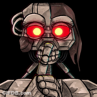 Cartoon Robot With Red Eyes Pointing GIF