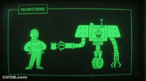Cartoon Robot With Securitrons GIF