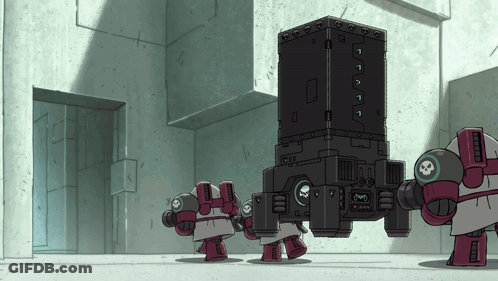 Cartoon Robot With Skull On Chest GIF
